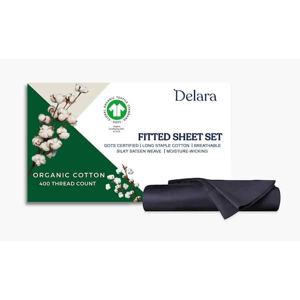 Delara 2-Piece Set Dark Grey Solid 100% Organic Cotton Sheets, Twin, Smooth and Breathable, Super Soft Fitted Sheet Sets