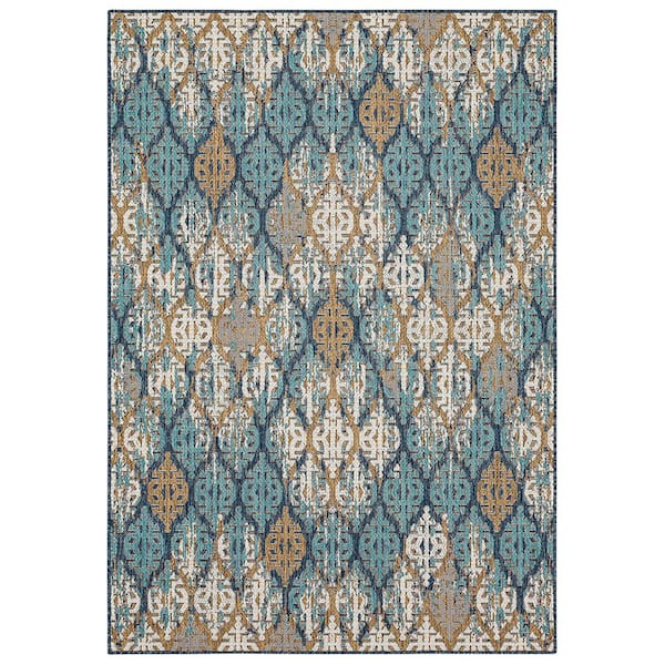 Mohawk Home Marbella Blue 5 ft. 3 in. x 7 ft. 6 in. Ikat Indoor/Outdoor Area Rug