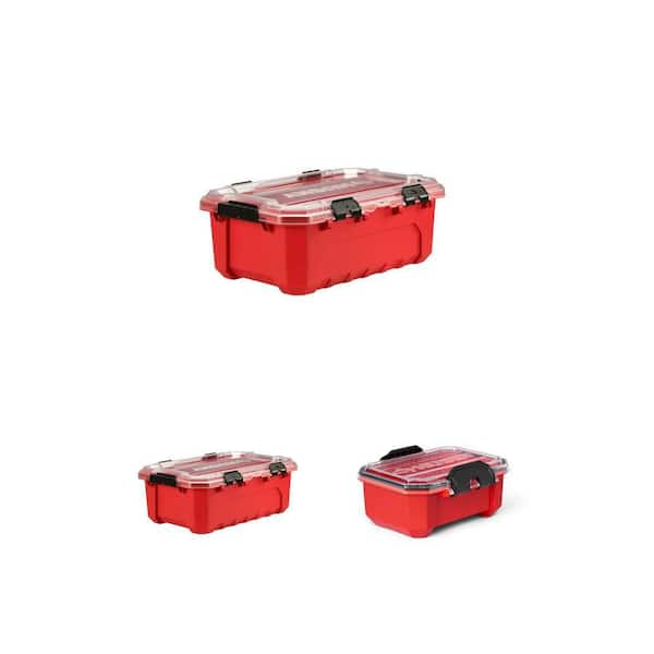 Professional Waterproof Storage Container with Hinged Lid in Red, 0.8 Gal. and 12-Gal. Combo (2-Piece Set)
