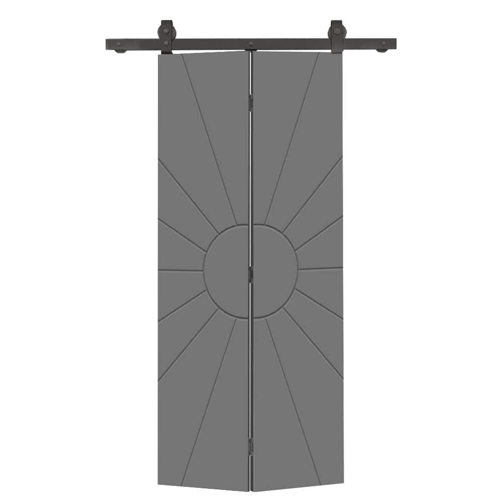 Sun 22 in. x 84 in. Light Gray Painted MDF Modern Bi-Fold Barn Door with Sliding Hardware Kit price history on PriceWatchPro