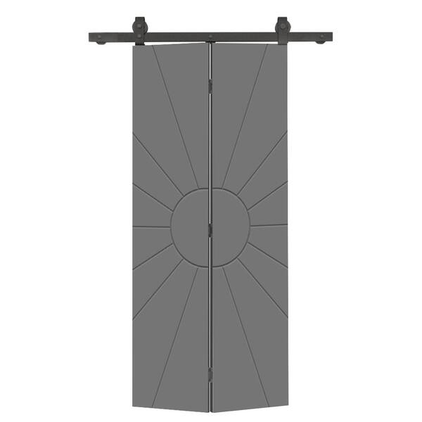 CALHOME Sun 22 in. x 84 in. Light Gray Painted MDF Modern Bi-Fold Barn Door with Sliding Hardware Kit