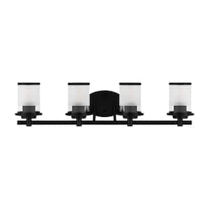 Truitt 32.1 in. 4-Light Matte Black Modern Transitional Vanity with Clear and Frosted Glass Shades