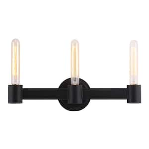 Broyles 18.5 in. W x 9.75 in. H 3-Light Matte Black Bathroom Vanity Light with Open Bulbs