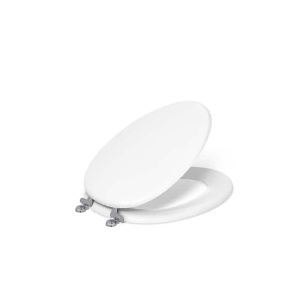 KOHLER Kathryn Elongated Toilet Seat with Polished Chrome Hinge in White