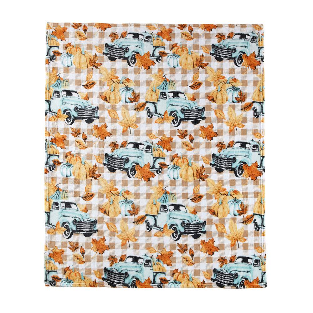 Fall Pumpkin Haul Orange 50 in. x 60 in. Velvet Plush Throw Blanket