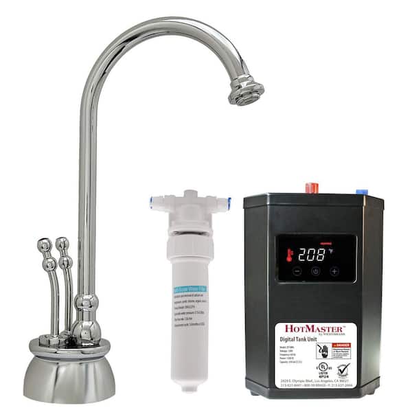 Docalorah 10 in. 2-Handle Hot and Cold Water Dispenser Faucet with Digital Tank and Filter, Polished Nickel