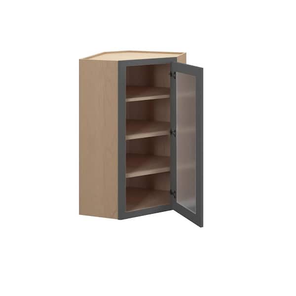 Kunal Kitchens Cumberland Recessed 27 in. W x 42 in. H x 15 in. D in Painted Stratus Ply Assembled Frosted Glass Wall Corner Diagonal