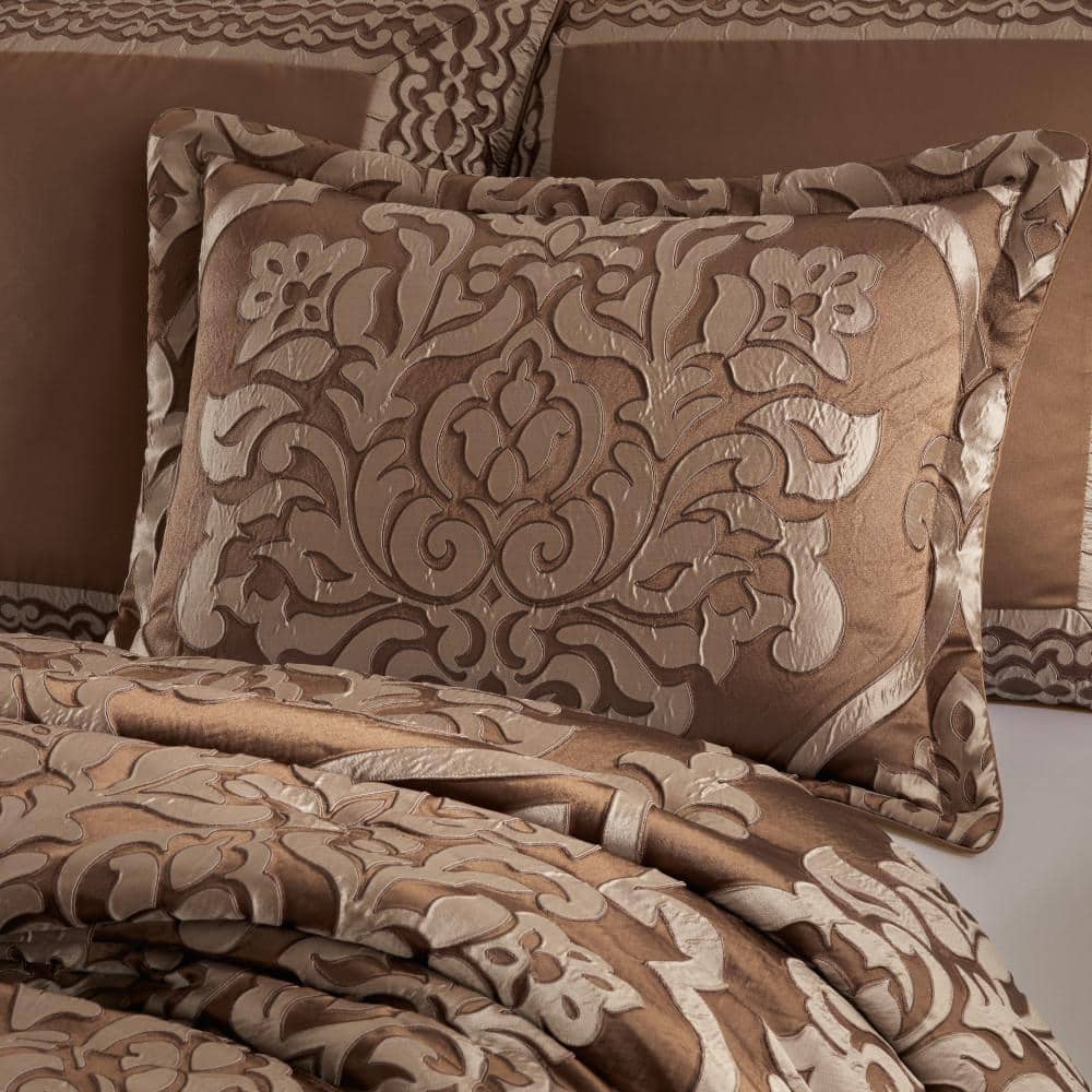 King Brown Microfiber Gathered Embellishment Bedspread Set