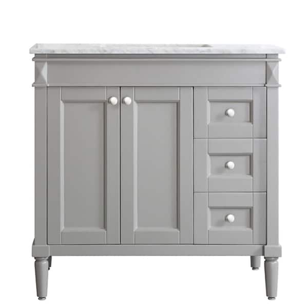 ROSWELL Catania 36 in. W x 22 in. D x 35 in. H Vanity In Grey with Marble Vanity Top in White with Basin