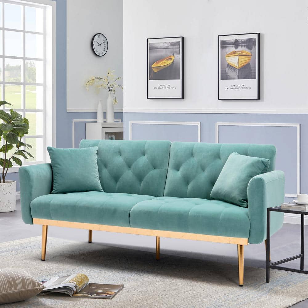 GODEER 64 in. W Light Blue Velvet 2Seater Loveseat with Rose Gold