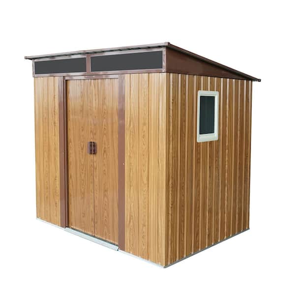 6 ft. x 5 ft. Outdoor Metal Storage Shed with Window and Transparent plate for Garden, Lawn (Coffee)
