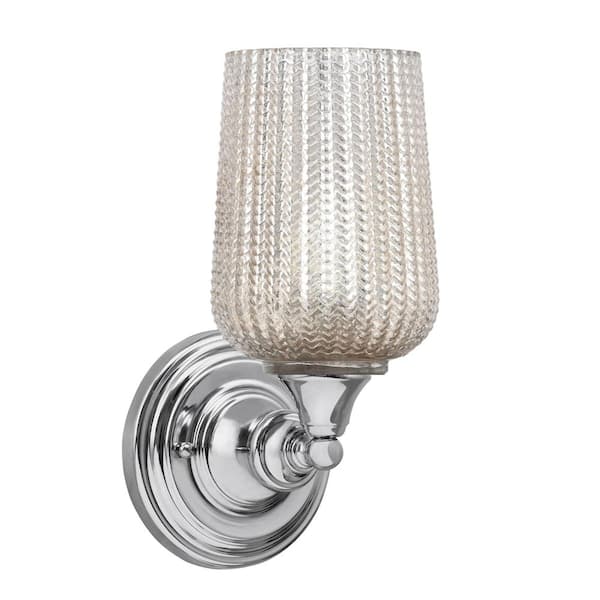 Unbranded Fulton 1-Light Chrome Wall Sconce, 5 in. Silver Textured Glass