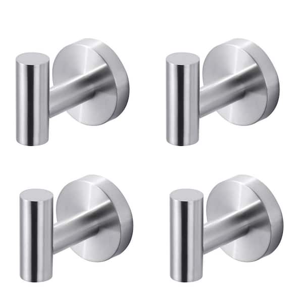 AVITAS Wall Mounted Bathroom Round J-Hook Robe/Towel Hook in Stainless Steel Bruhsed Nickel (4-Pack)