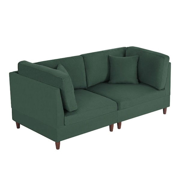 Uixe 80 in. Modern Straight Arm Corduroy Upholstered Rectangle 2-Seater Sofa in Hunter Green