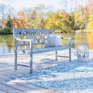 Sloane 59.1 in. Wood 3-Seat Ogee Diamond-Back 600 lbs. Support Acacia outdoor Garden Patio Bench, Gray