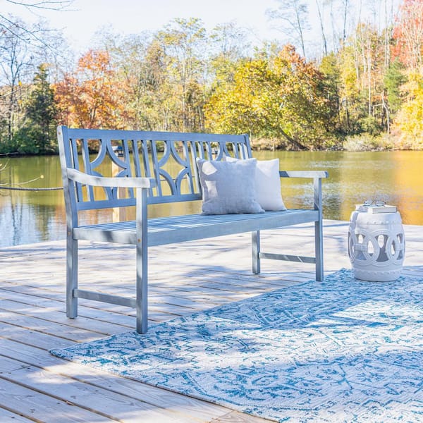 Sloane 59.1 in. Wood 3-Seat Ogee Diamond-Back 600 lbs. Support Acacia outdoor Garden Patio Bench, Gray