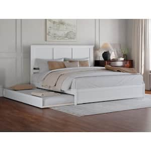 Felicity White Solid Wood Frame King Platform Bed with Panel Footboard and Twin XL Trundle