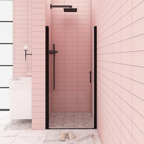 JimsMaison 36 in. to 37.3 in. W x 72 in. H Semi Frameless Pivot Shower Door in Matte Black Finish with Clear Tempered Glass