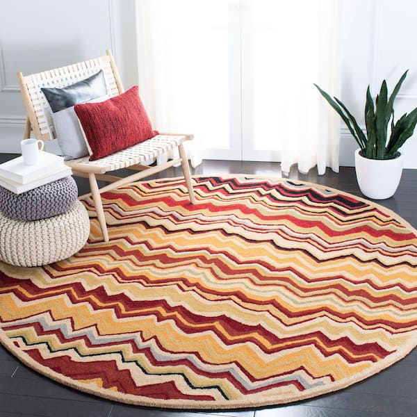 Wyndham 7 ft. x 7 ft. Round Red/Multi Zig-Zag Area Rug