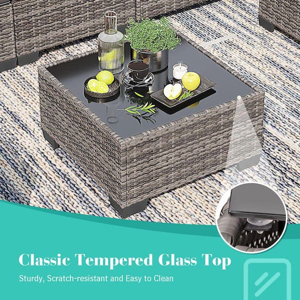 MIRAFIT Gray 7-Piece Wicker Patio Outdoor Sectional Furniture Set