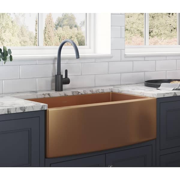 Ruvati Farmhouse Apron-Front Stainless Steel 33 in. Single Bowl Kitchen Sink in Copper Tone Matte Bronze