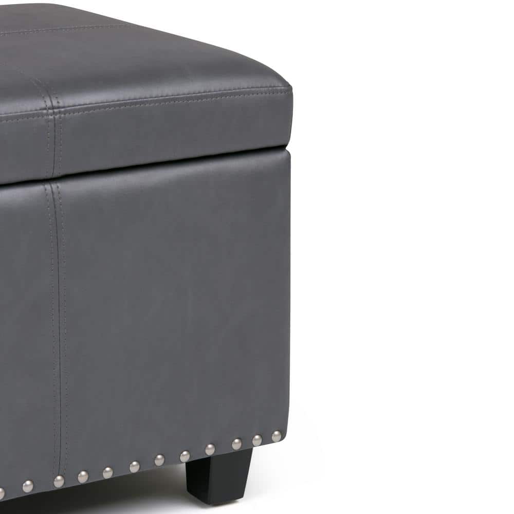 Stone Gray Faux Leather Rectangular Storage Ottoman Bench