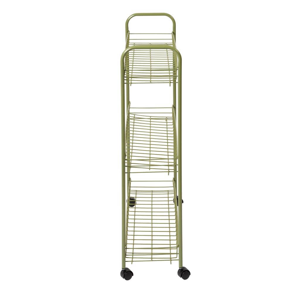 Olive Green 3-Tier Rust-Resistant Steel Rolling Cart