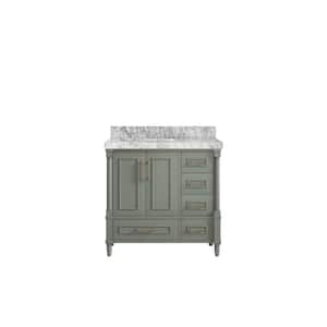 Hudson 36 in. W. x 22 in. D x 36 in. H Single Left Offset Sink Bath Vanity in Evergreen with 2 in. Carrara Marble Top