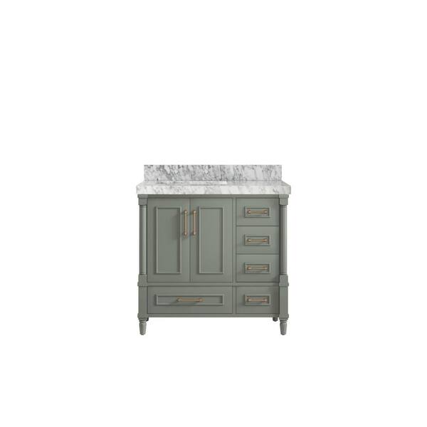 Willow Collections Hudson 36 in. W. x 22 in. D x 36 in. H Single Left Offset Sink Bath Vanity in Evergreen with 2 in. Carrara Marble Top