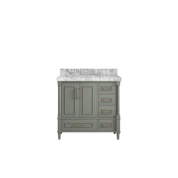 Willow Collections Hudson 36 in. W. x 22 in. D x 36 in. H Single Left Offset Sink Bath Vanity in Evergreen with 2 in. Carrara Marble Top