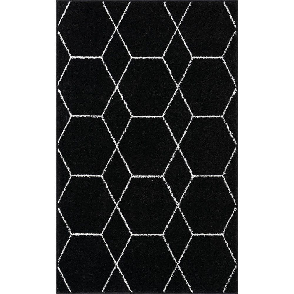 Modern Black and Ivory Trellis Rectangular Area Rug