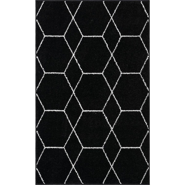 StyleWell Trellis Frieze Black Doormat 3 ft. x 5 ft. Geometric Area Rug