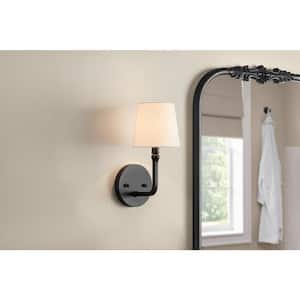 Canterwood 1-Light Black Indoor Wall Sconce Light Fixture with Tapered Fabric Shade