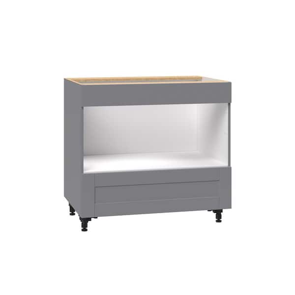 J Collection Shaker Assembled 30 In X 34 5 In X 24 In Base Cabinet For Built In Microwave With One Bottom Pull Out Drawer In Gray Bmw30 Gs The Home Depot