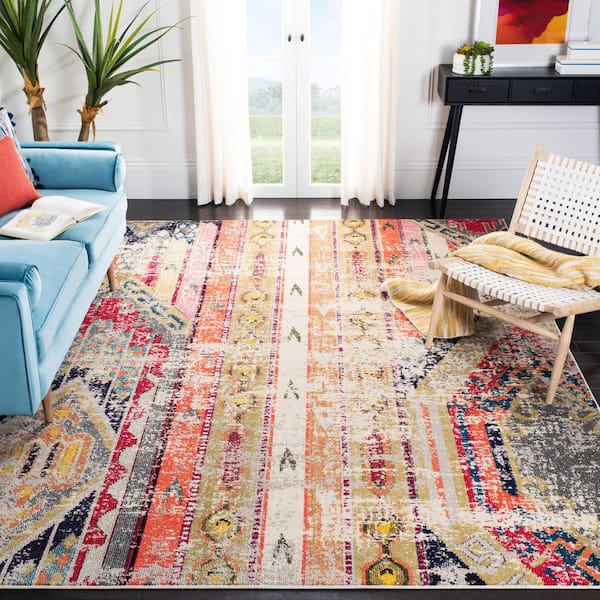 Madison Gray/Orange 9 ft. x 9 ft. Geometric Square Area Rug