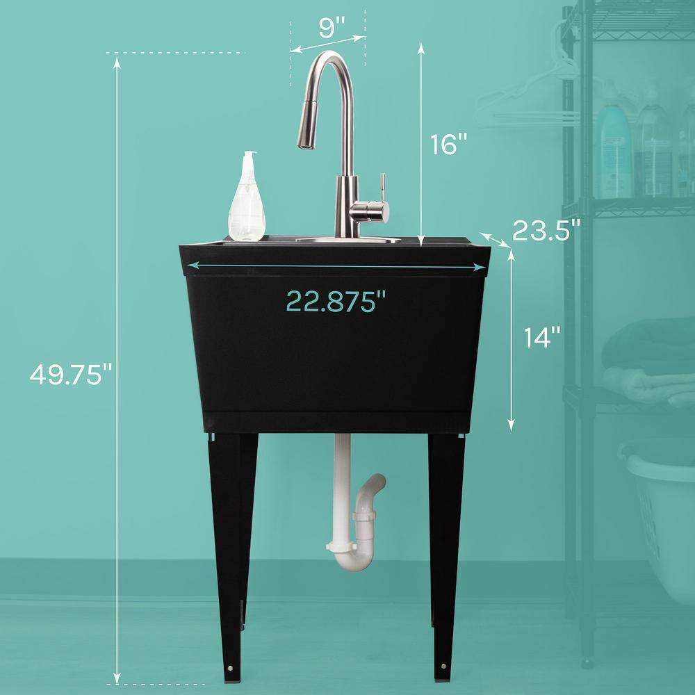 Black Freestanding Utility Sink with Stainless Steel Faucet