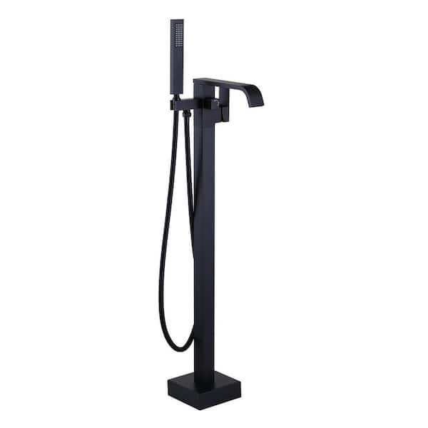 WOWOW Waterfall Single-Handle Freestanding Tub Faucet with Handshower, Floor Mounted Tub Filler Faucet in. Matte Black