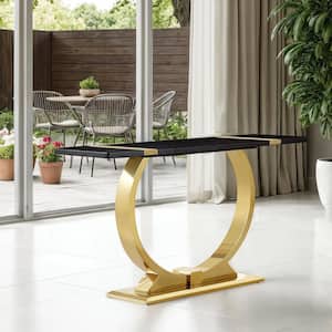 50 in. Black+Gold Rectangle Engineered Wood Top Coffee Table with Metal O-Shaped Trestle Base