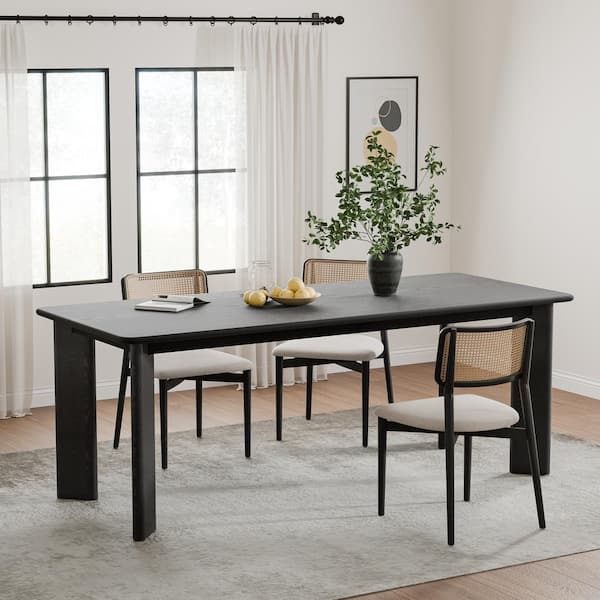 Dovelina George Modern Rectangle Black Wood Top 79 in. 4 Legs Base Dining Table Seats 8