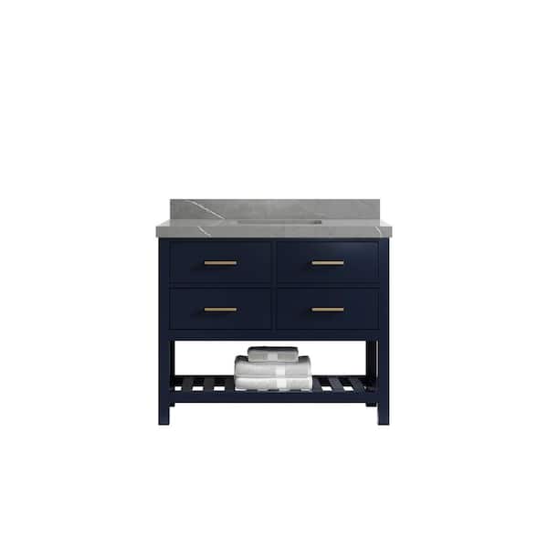 Willow Collections Parker 42 in. W x 22 in. D x 36 in. H Bath Vanity in Navy Blue with 2 in. Piatra Quartz Top