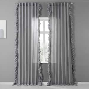 Nickel Gray Faux Linen Ruffle Sheer Rod Pocket Curtain - 50 in. W x 108 in. L (1 Panel)