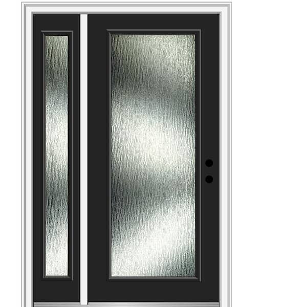 MMI Door Rain Glass 48 in. x 80 in. Left-Hand Inswing Black Fiberglass Prehung Front Door on 4-9/16 in. Frame