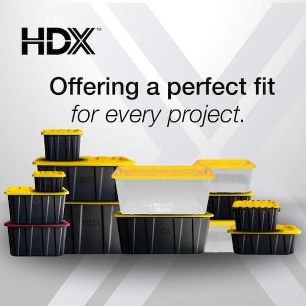 HDX - 27 Gal. Tough Storage Tote in Clear with Yellow Lid