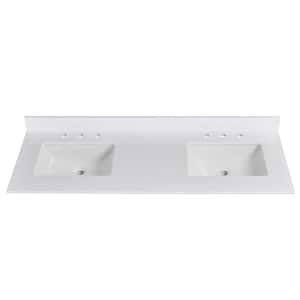 Malus 60 in. W x 22 in. D Engineered Stone Composite White Rectangular Double Sinks Bathroom Vanity Top in Snow White