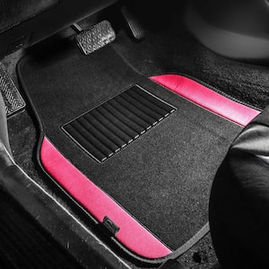 4-Piece Pink Universal Carpet Floor Mat Liners with Colored Trim - Full Set