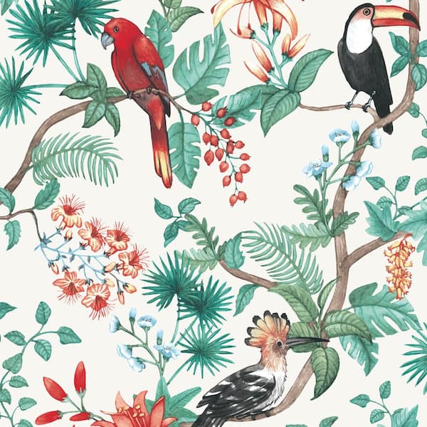 Coconut Cream Birds of Paradise Vinyl Peel and Stick Wallpaper Roll (Covers 56 sq. ft.)