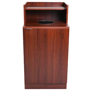 32 Gal. Mahogany Wooden Enclosed Tray Waste Trash Can Receptacle with Drop Hole