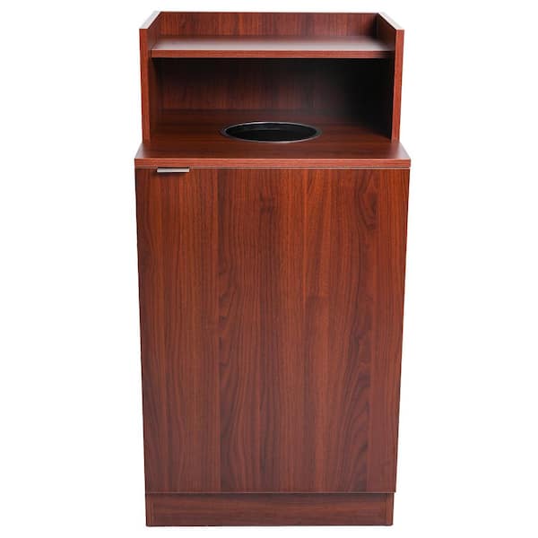 Alpine Industries 32 Gal. Mahogany Wooden Enclosed Tray Waste Trash Can Receptacle with Drop Hole