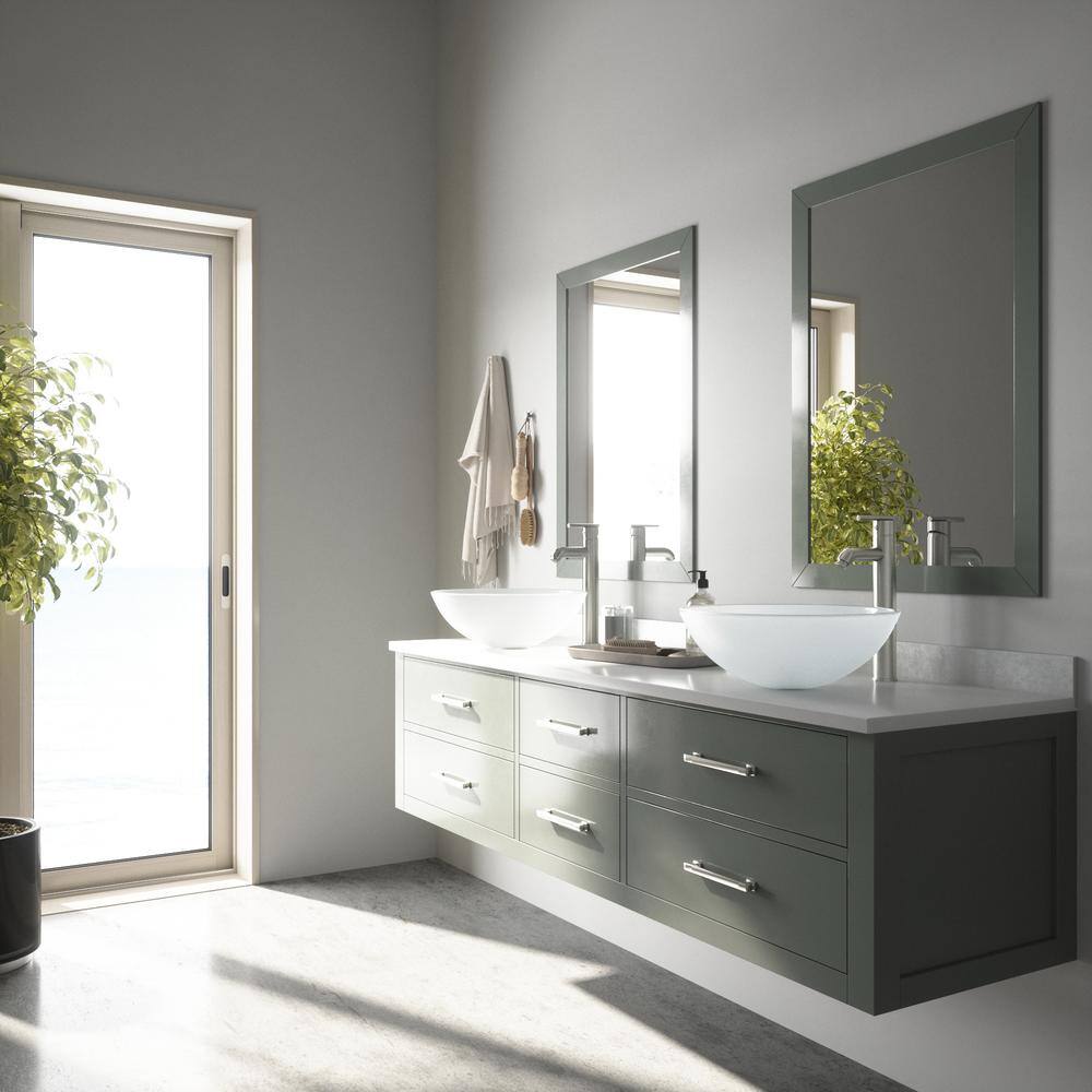 Frosted White Round Glass Vessel Sink with Brushed Nickel Faucet
