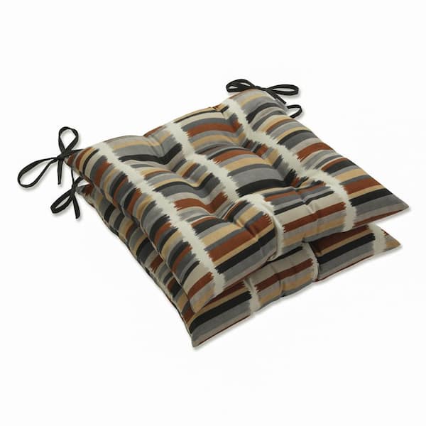 Pillow Perfect Striped 19 in. x 18.5 in. Outdoor Dining Chair Cushion in Black/Grey/Brown (Set of 2)